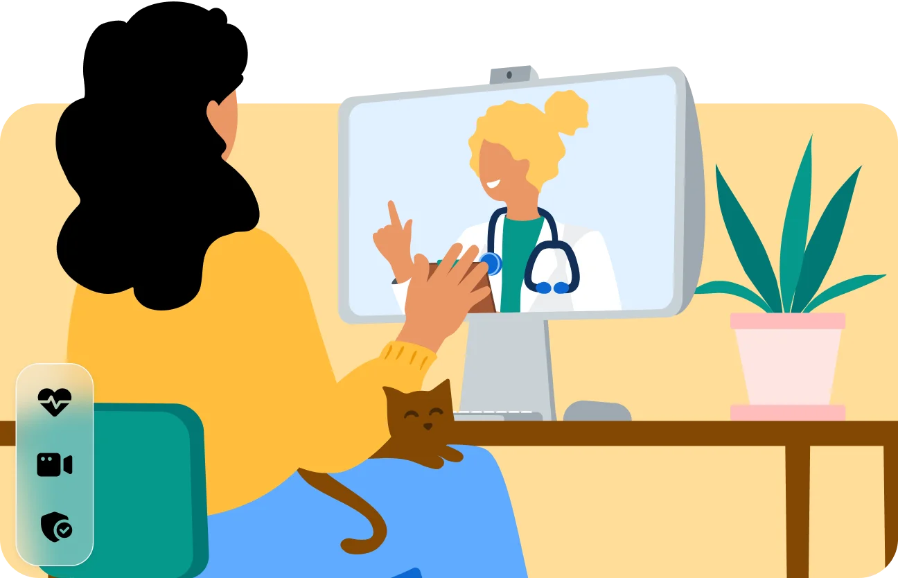 illustration of girl on mobile phone with thumbs up and card icon