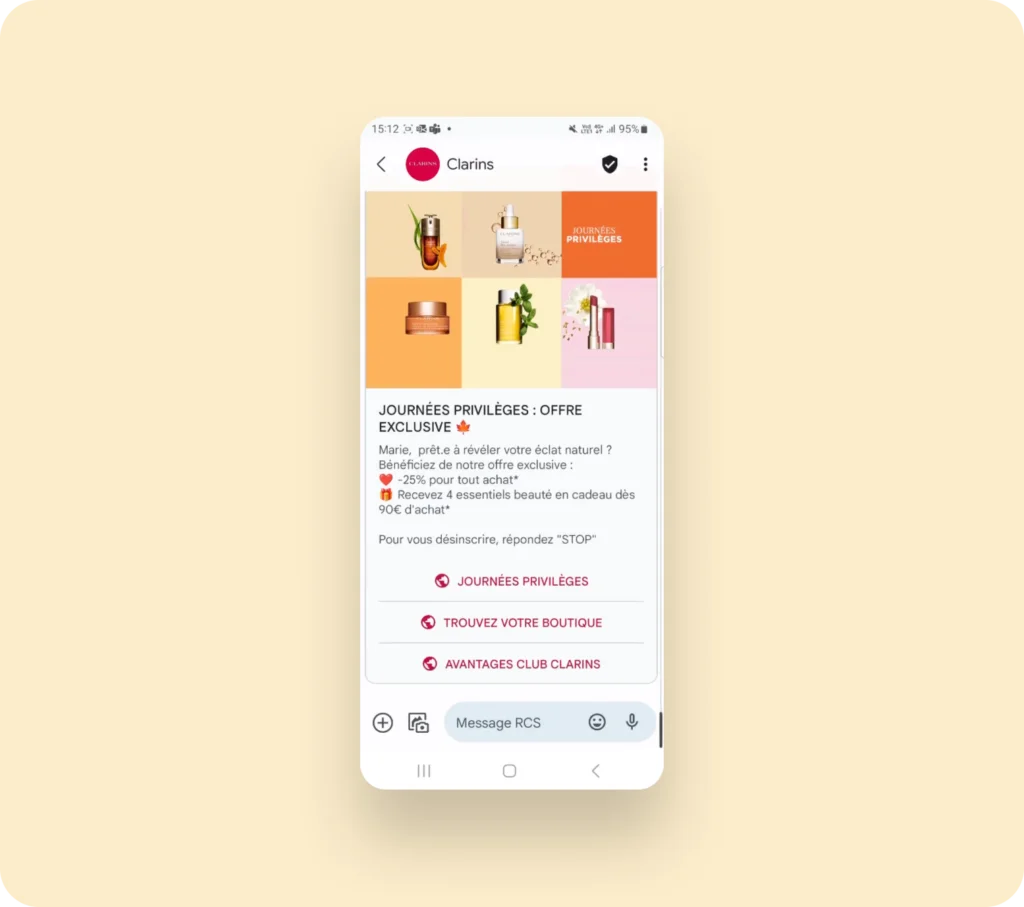 Clarins a utilisé les réponses suggérées dans le RCS pour augmenter la lecture et l'engagement.
